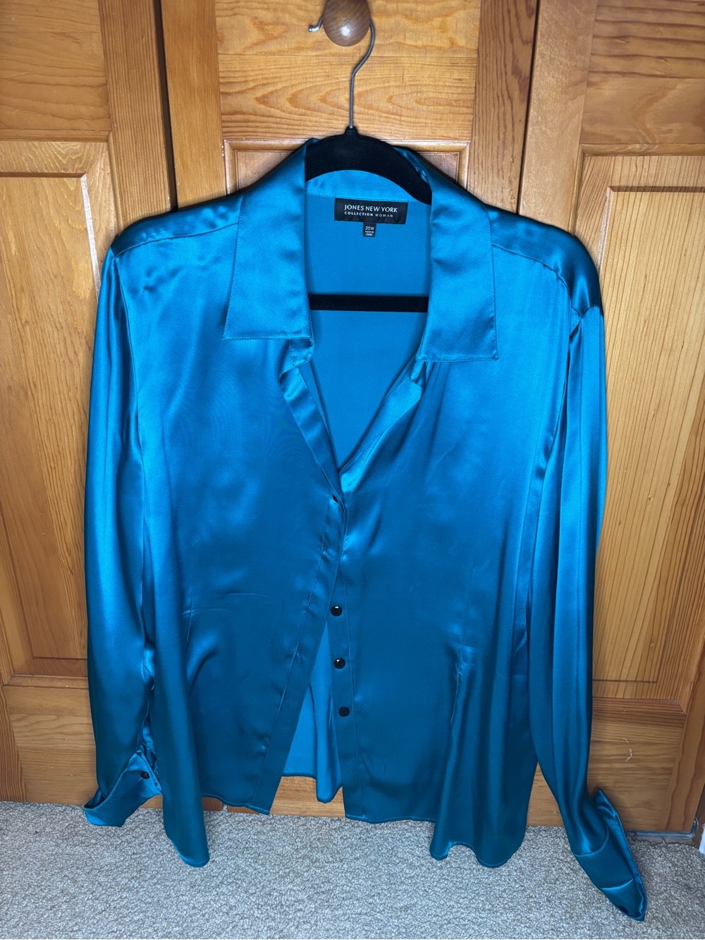 Jones New York Teal Satin Shirt Blouse